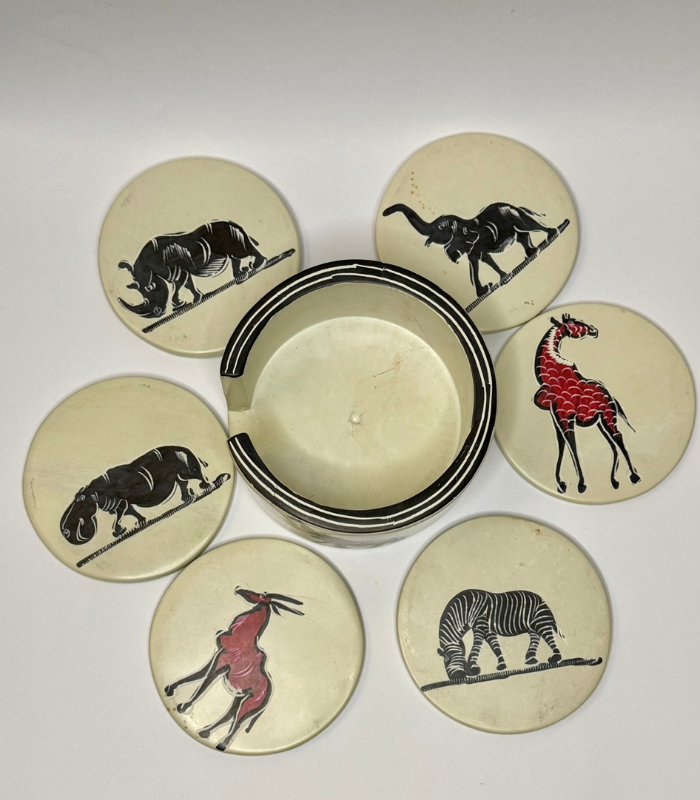 Jungle Edition – Handmade Soapstone Coasters – Black & White Stripes