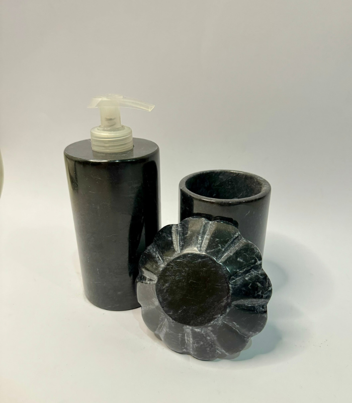 Black Marble Bathroom Accessory Set Of Three