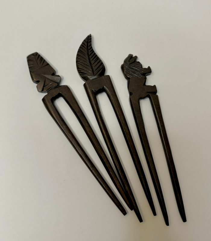 Handcarved Wooden Bun Pin