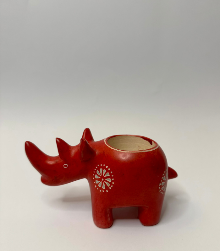 Stone Rhinoceros Candle Holder – Red