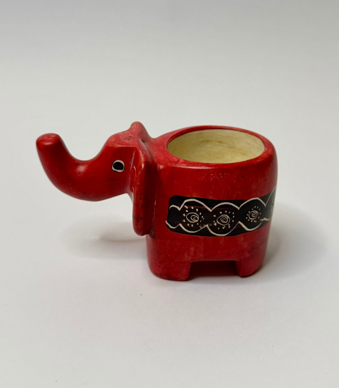 Stone Elephant Candle Holder In Red