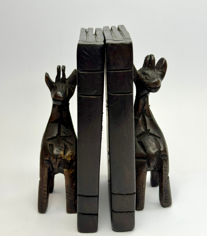 Handcarved Wooden Giraffe Bookends