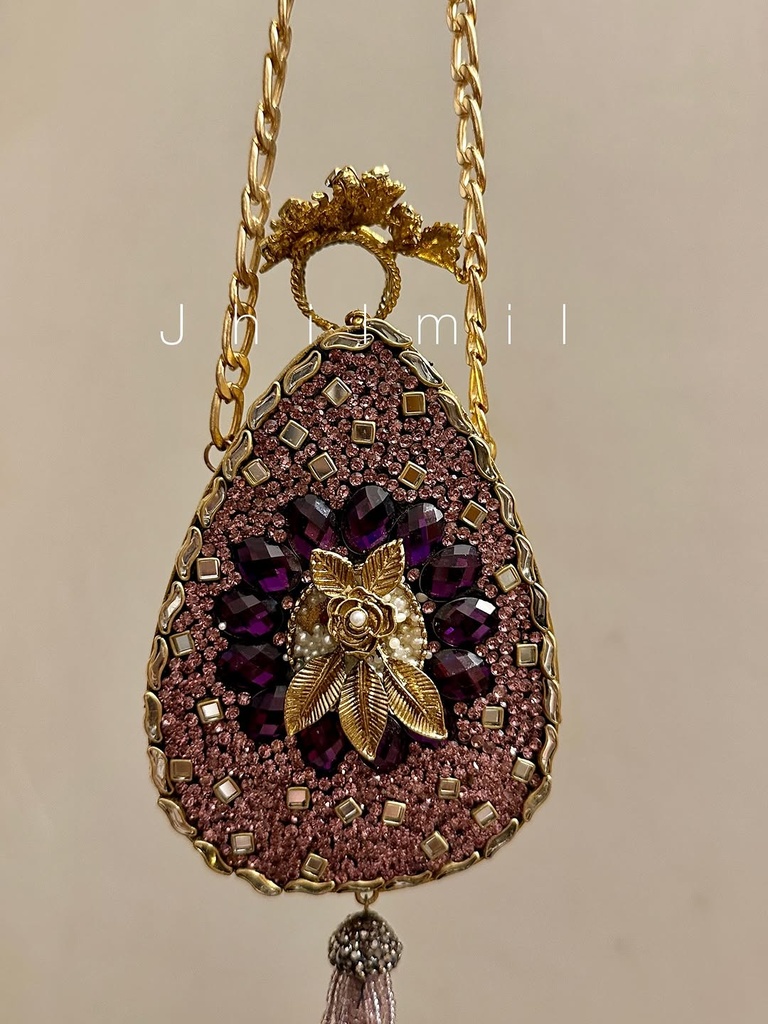 Festive handmade Clutch - Oval Purple