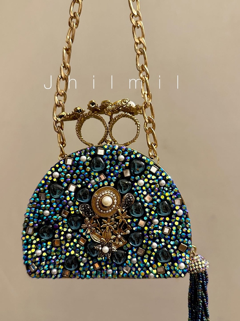 Festive handmade Clutch - Dome Dark Blue
