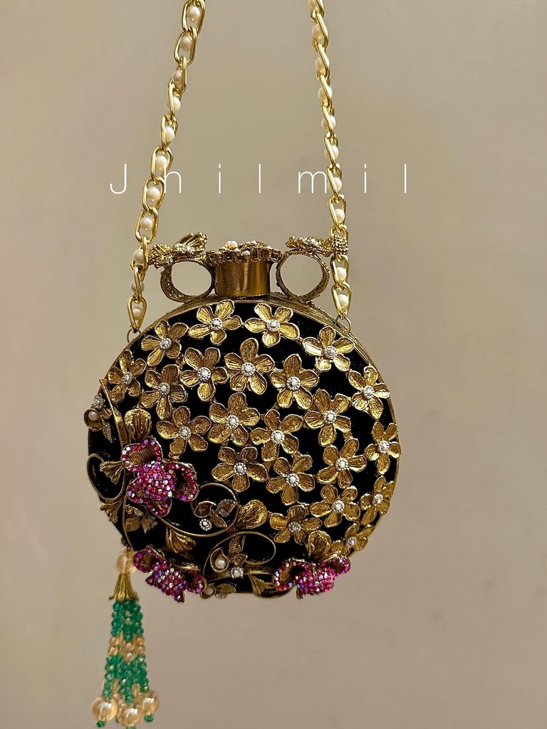 Festive handmade Clutch - Round Black Multi