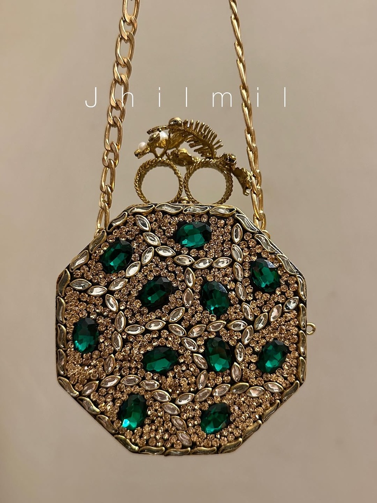 Festive handmade Clutch - Hexagon Emerald