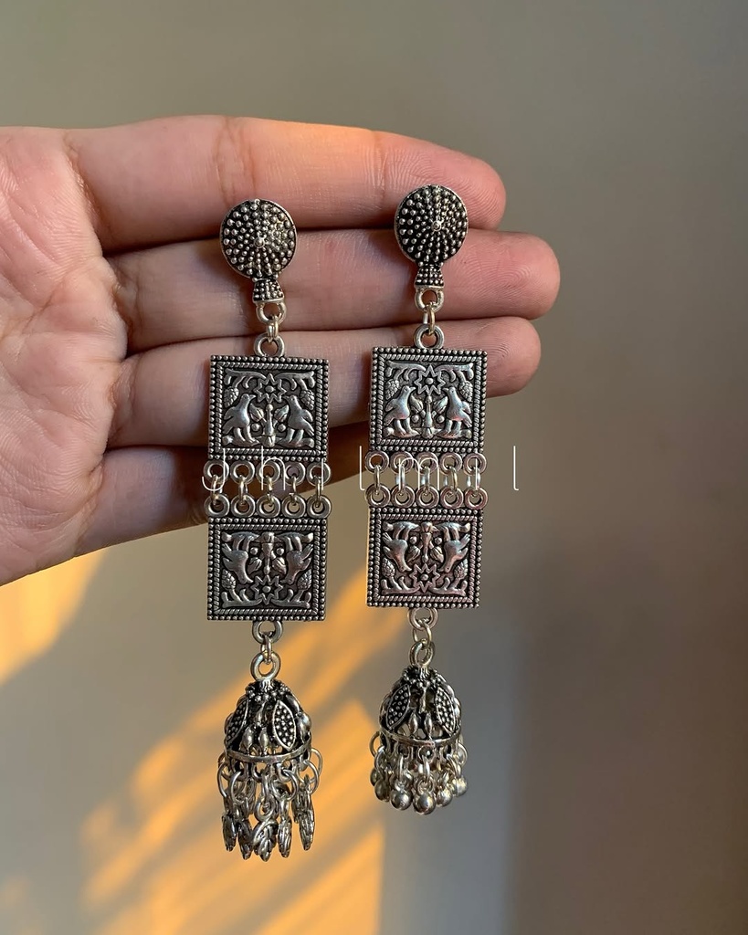 Squares attached Jhumki Earrings