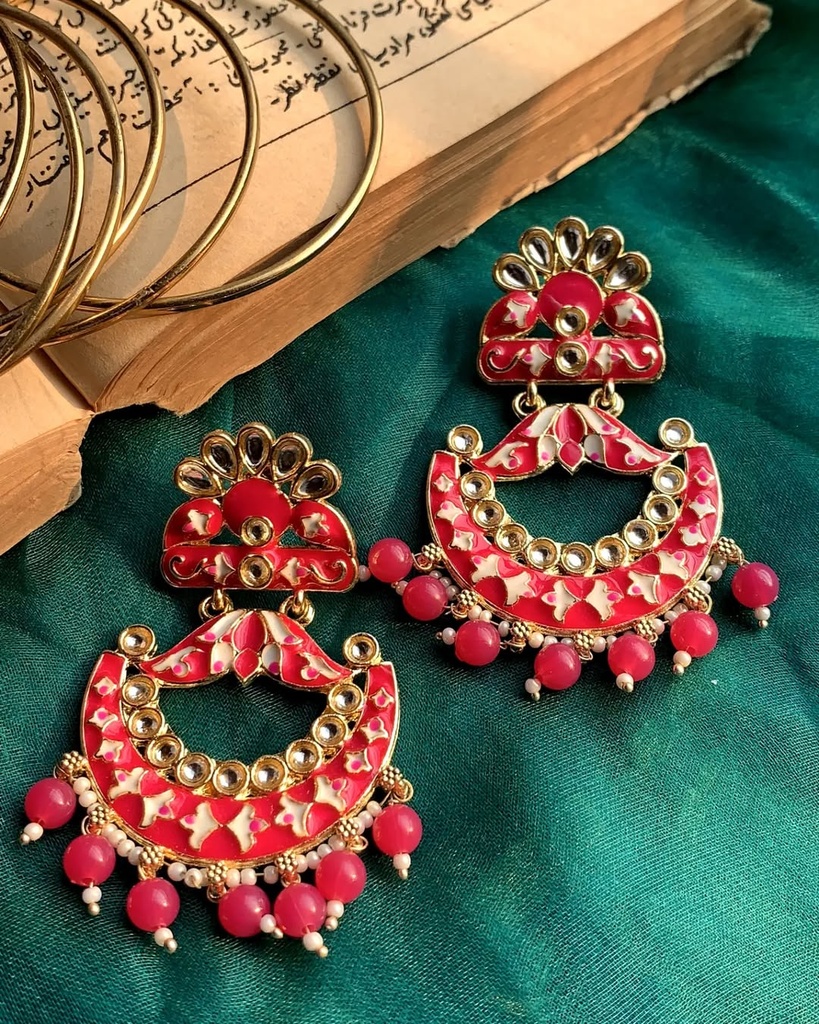 Shocking Pink meenakari earrings
