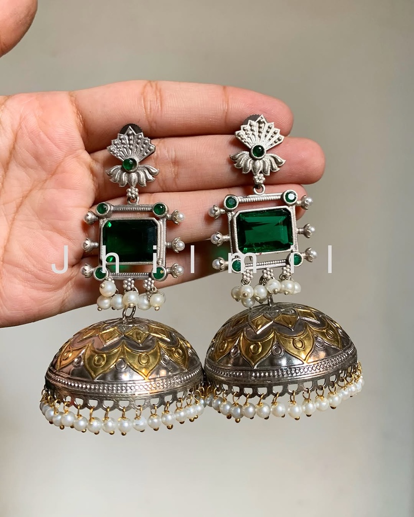 Festive Oversized Lotus Dual Tone Jhumka