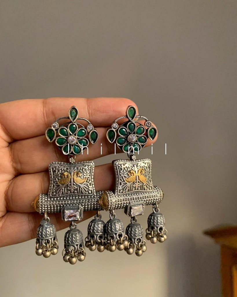 Antique Mor with three jhumkis
