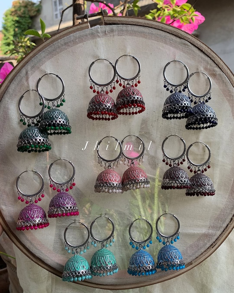 Silver Meena Bali Jhumka