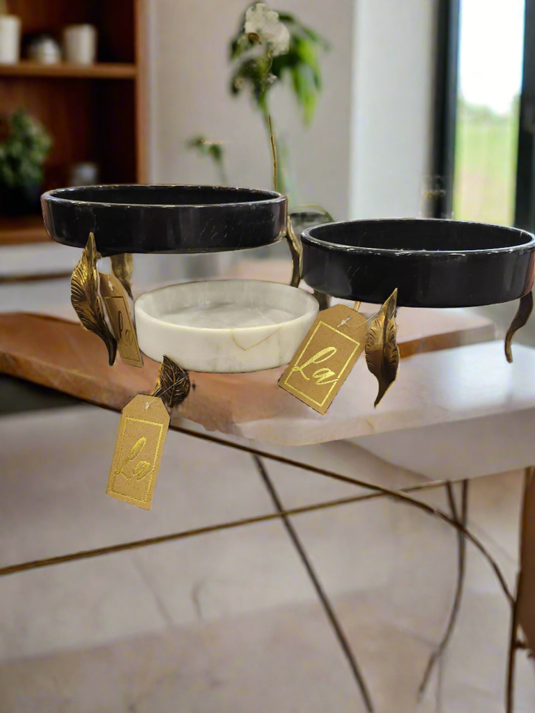 Marble Bowl Flat With Brass Stand - (30 Cm)