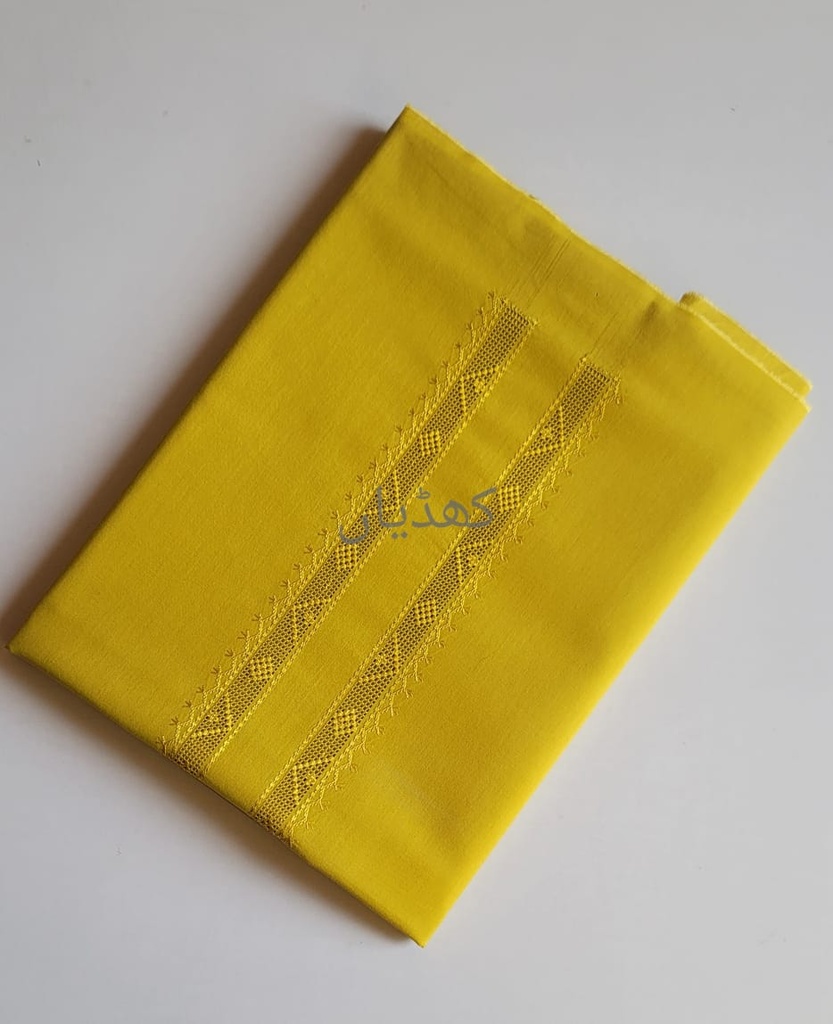 Yellow Unstitched Kurta Pure Cotton Fabric Tarkashi Neckline