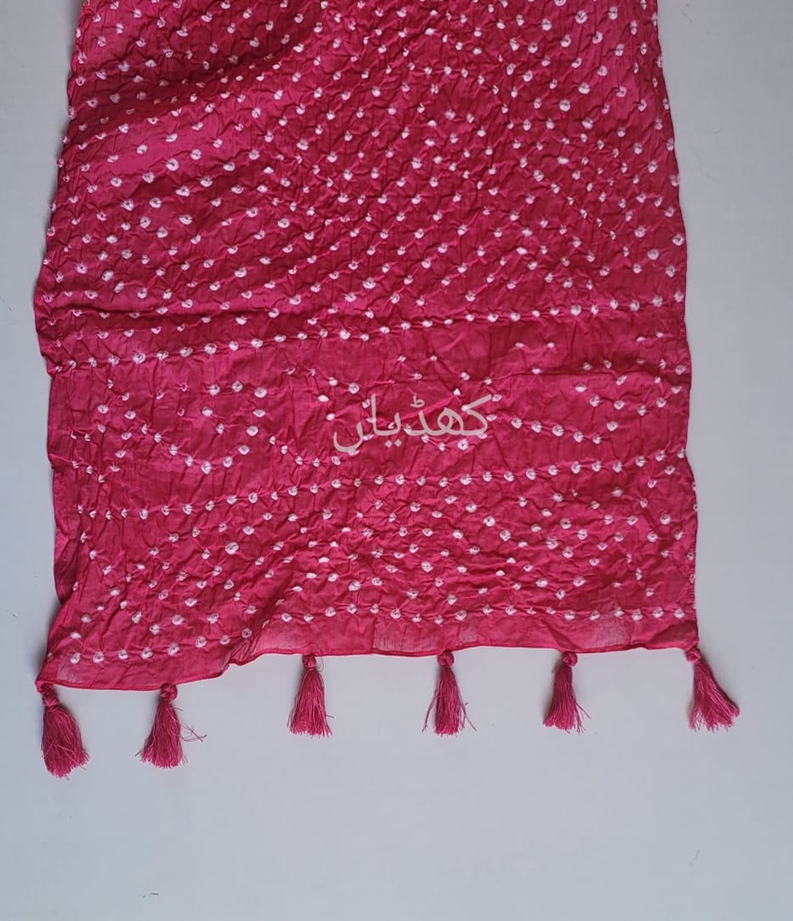 Hand Knotted Chunri Stole Shocking Pink Pure Lawn Grace