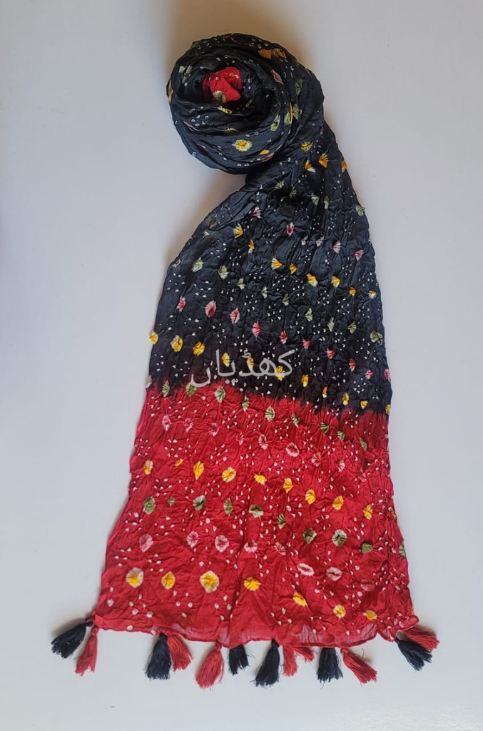Multicolored Hand-Knotted Chunri Dupatta Pure Lawn Ethnic Tie-Dye