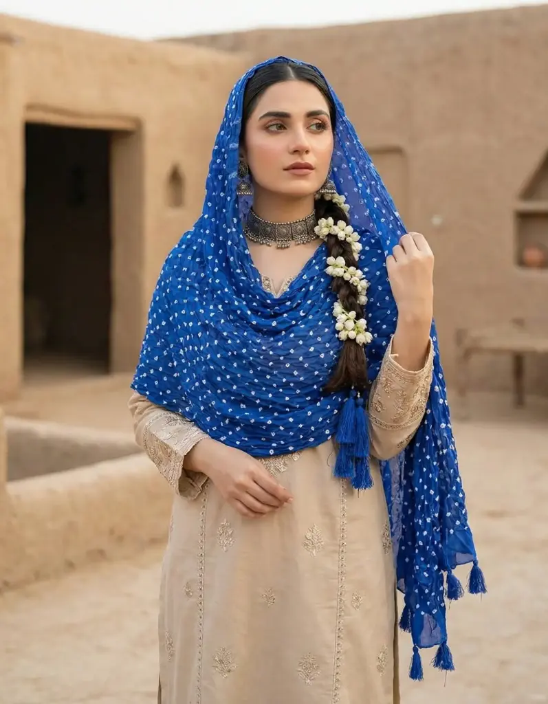 Royal Blue Hand-Knotted Chunri Dupatta Pure Lawn Fabric