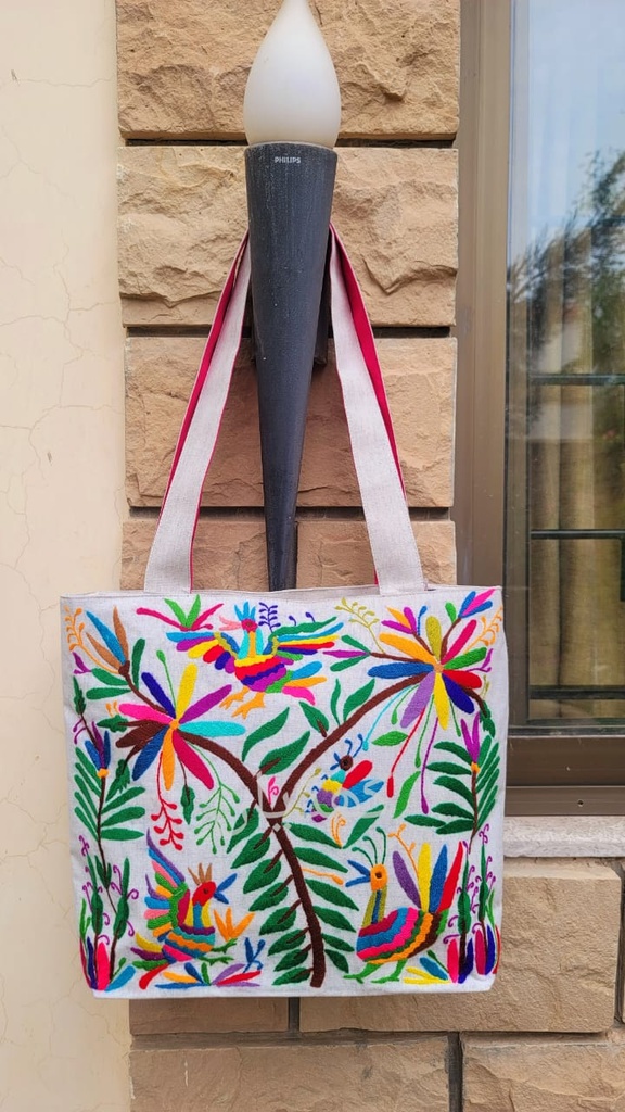 Limited Edition Colorful Hand Embroidered Tote Bag – Depicting Tropical Birds, Flowers, and Lush Greenery