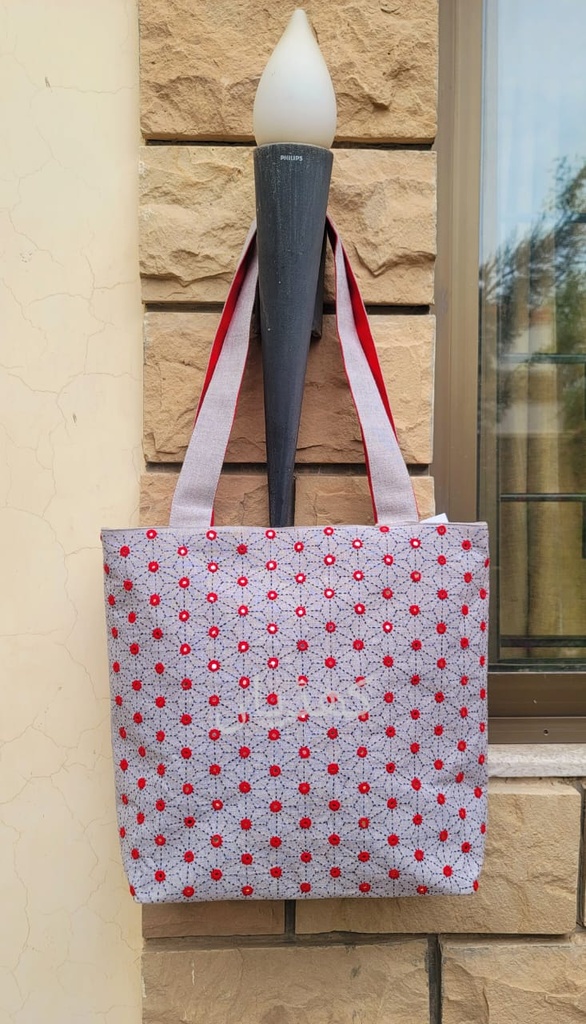 Limited Edition Red Floral Geometric Tote Bag – Hand Embroidered Elegance from Pakistan