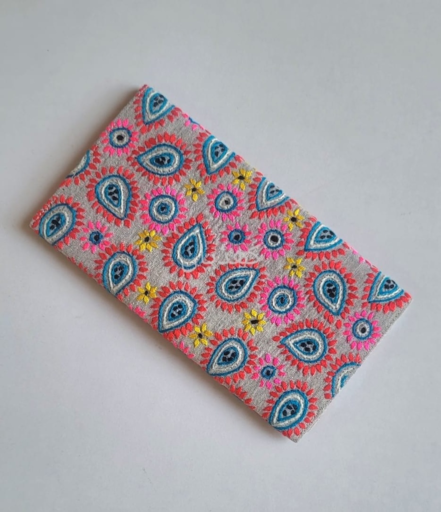 Dove Grey Wallet with Hand Embroidery – Limited Edition Compact Wallet for Cash, Cards & Phone