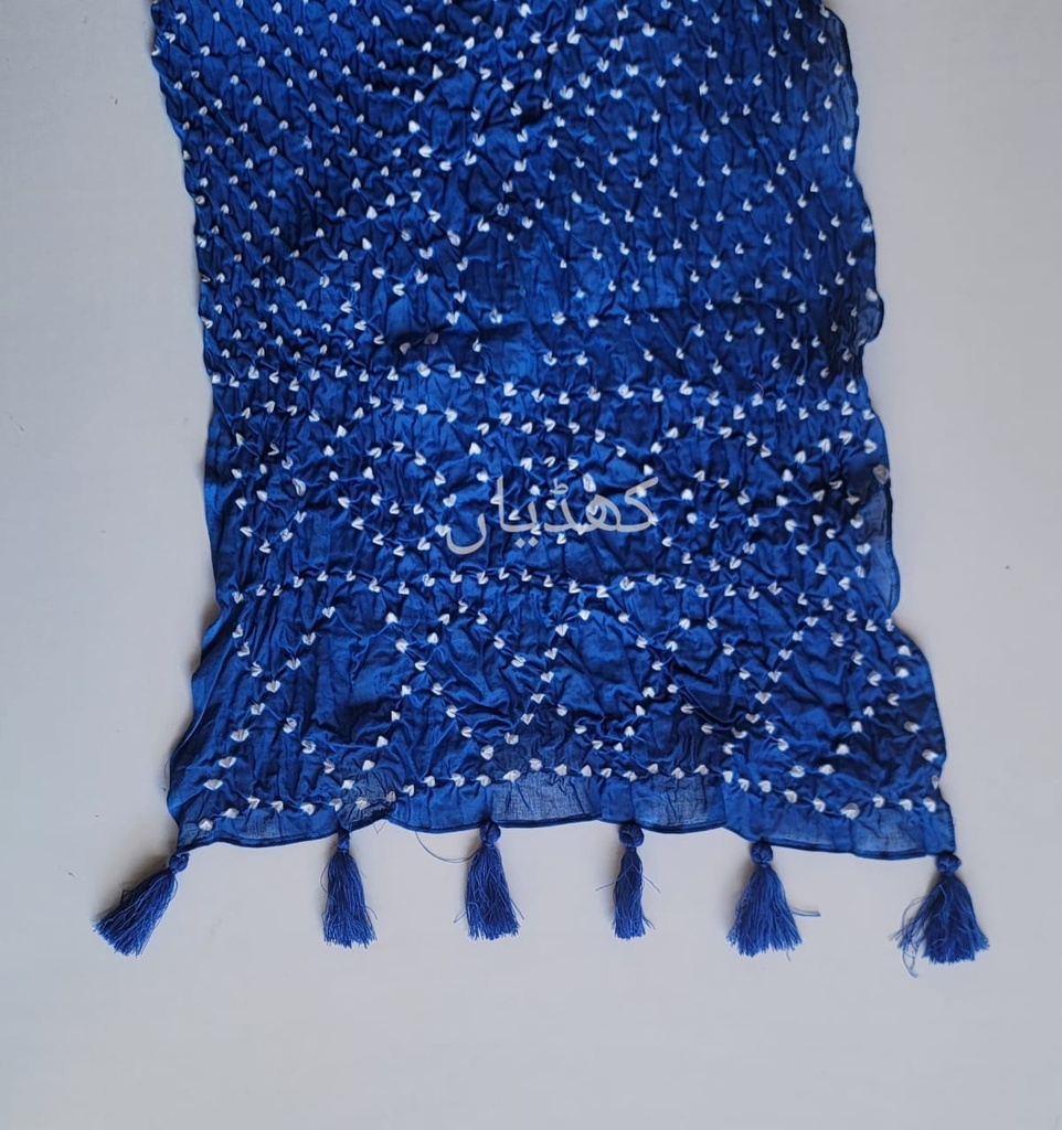 Hand Knotted Chunri Stole – Royal Blue Colour – Pure Lawn Charm