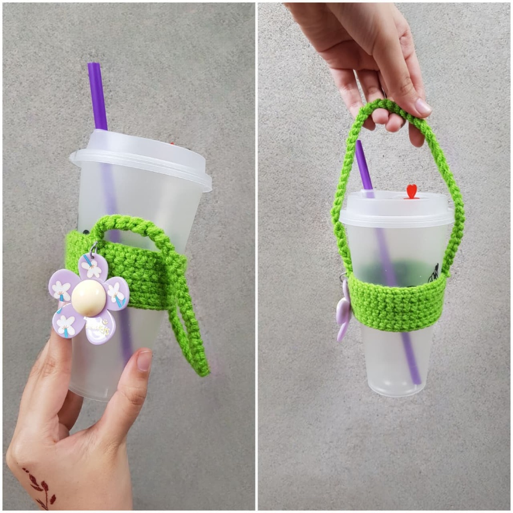 Handmade crochet lime cup sleeve