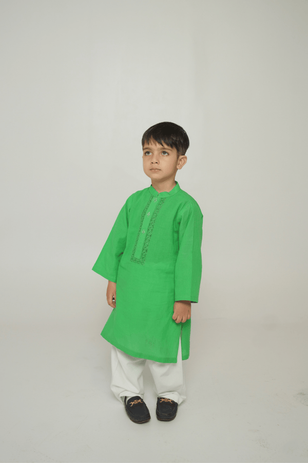 Green Blue Hand Tarkashi Kurta