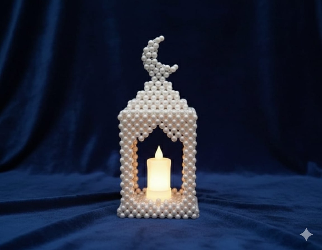 Handmade Pearl Beaded Lantern (Fanous) with Crescent Moon