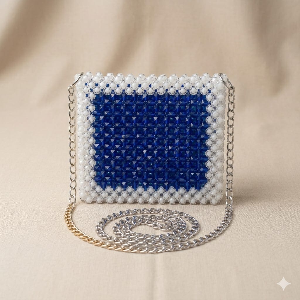 handcrafted blue beaded bag