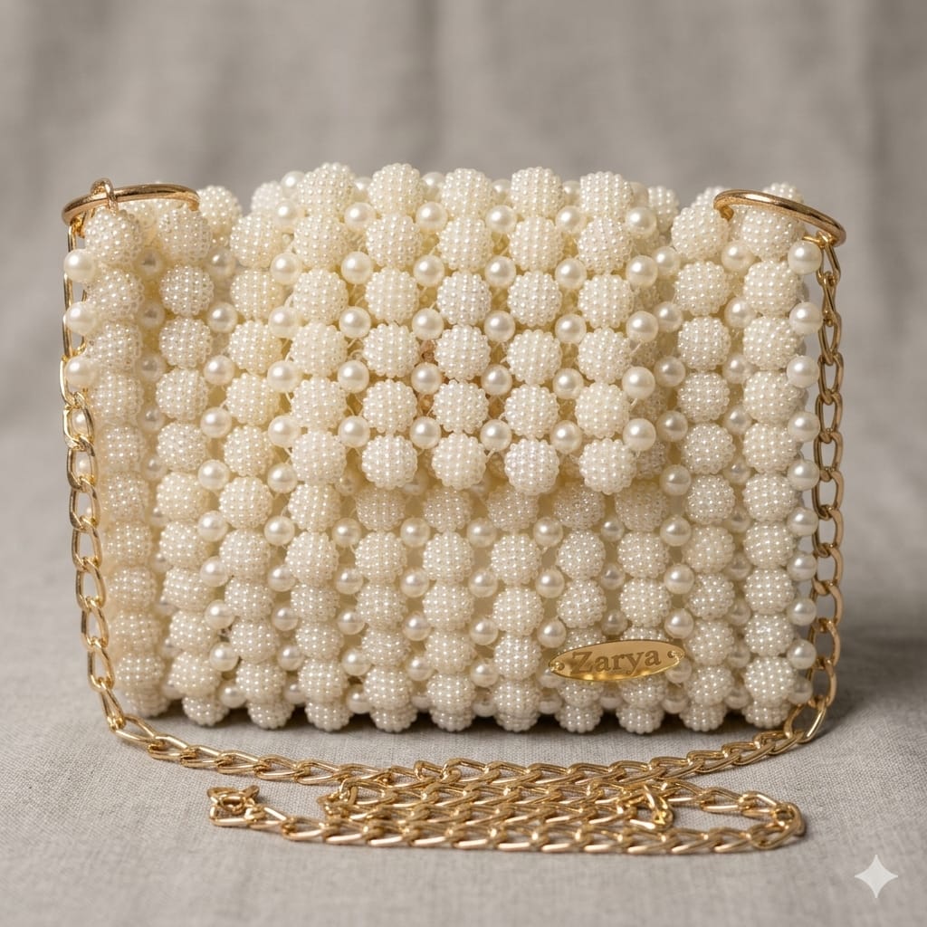 luxury handcrafted pearl-beaded handbag