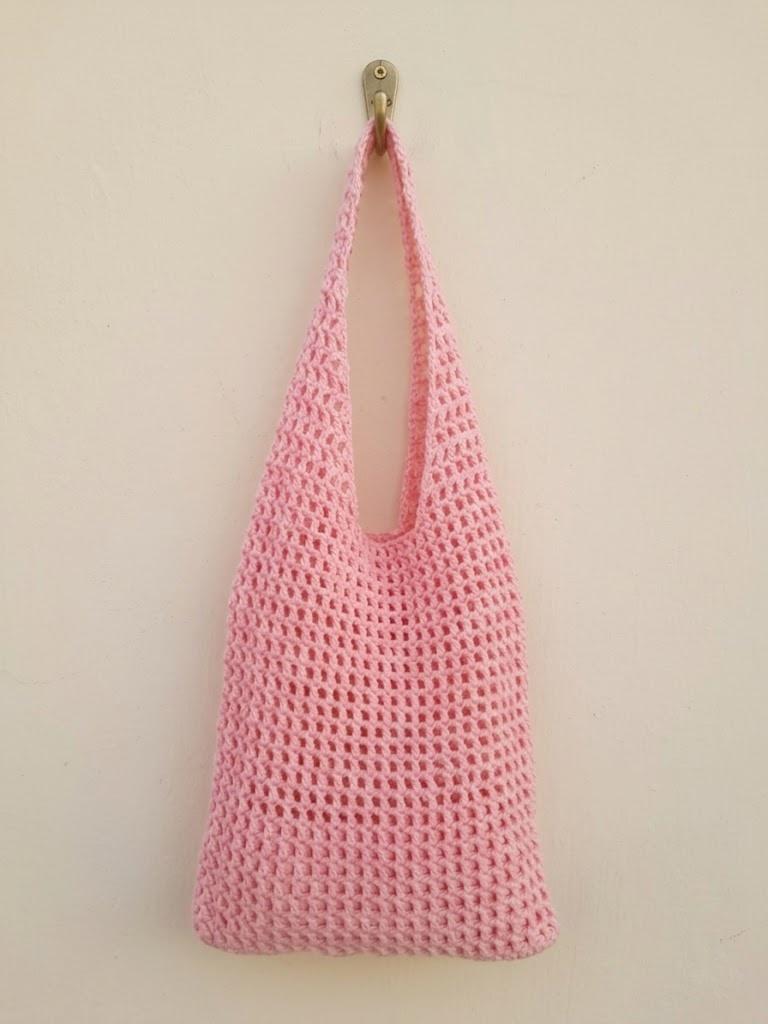 Crochet handmade pink mesh bag