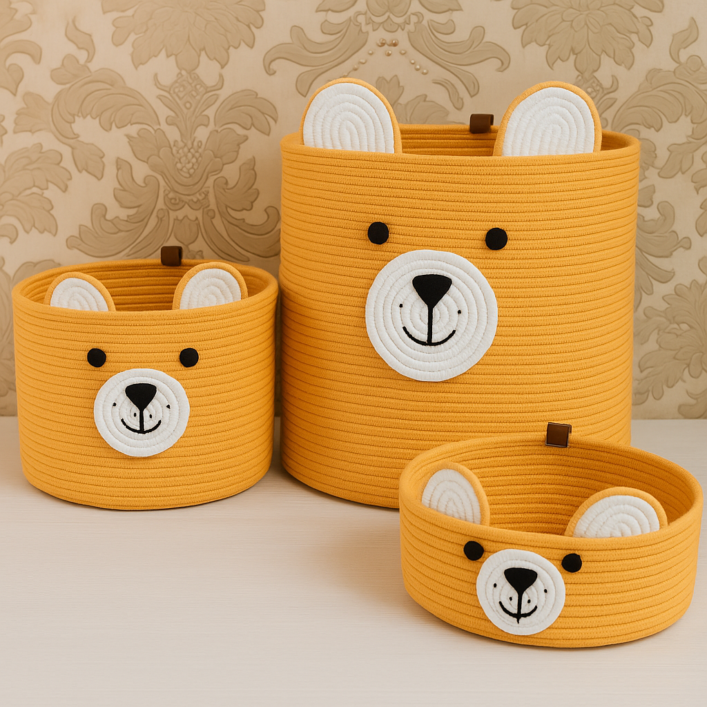 Set of 3 Bear Face  Storage Basket– Nursery & Toy Organize