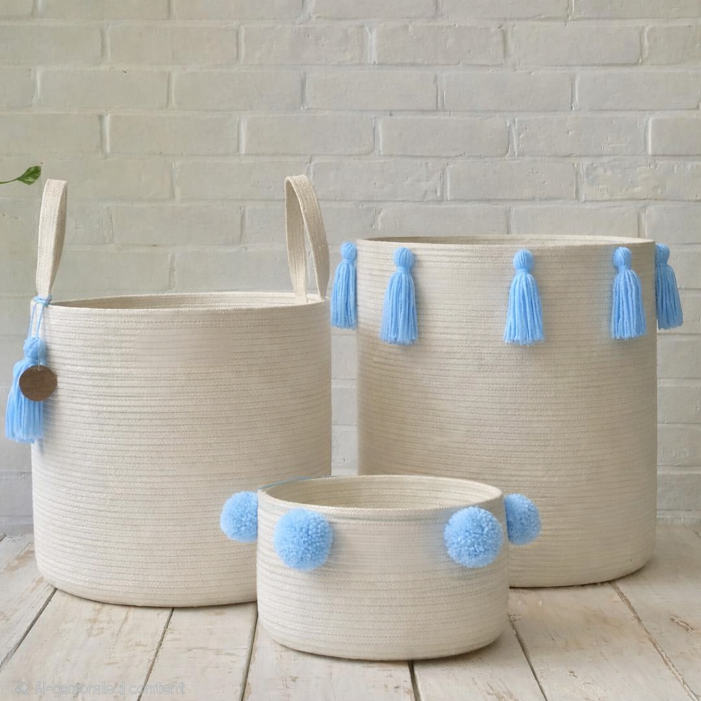 Set of 3 – Nursery Organizer Storage Baskets with Tassels