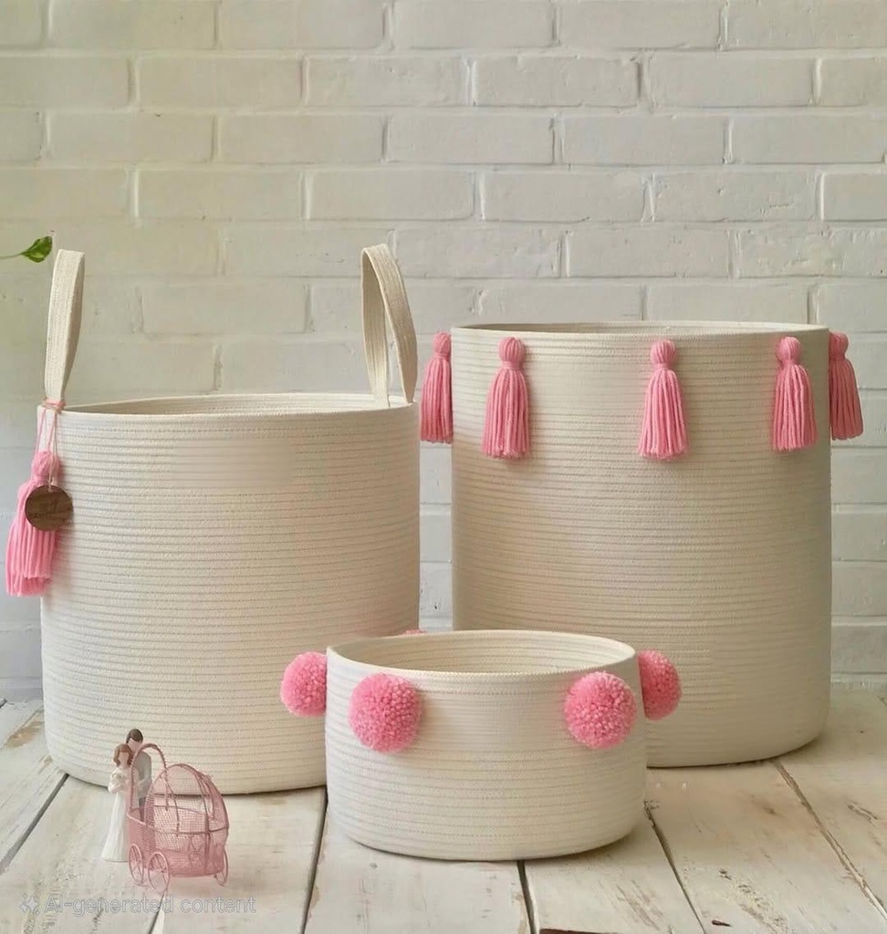 Set of 3 – Nursery Organizer Storage Baskets with Tassels