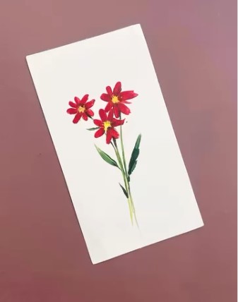 Red Flowers bloom boldly Hand-painted Card
