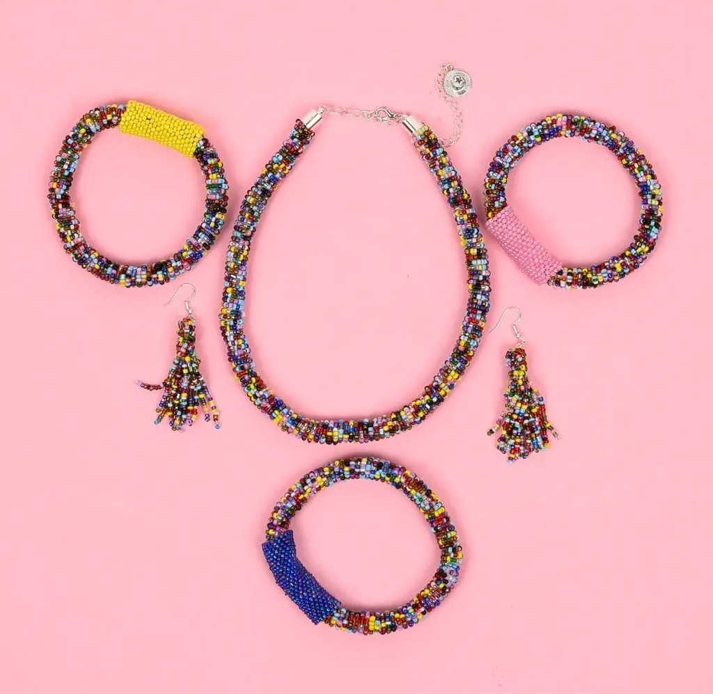 Beaded Rope Choker, bangles and Earring set