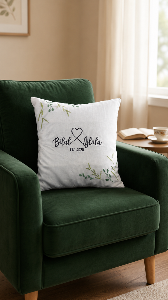 Couple embroidered cushion