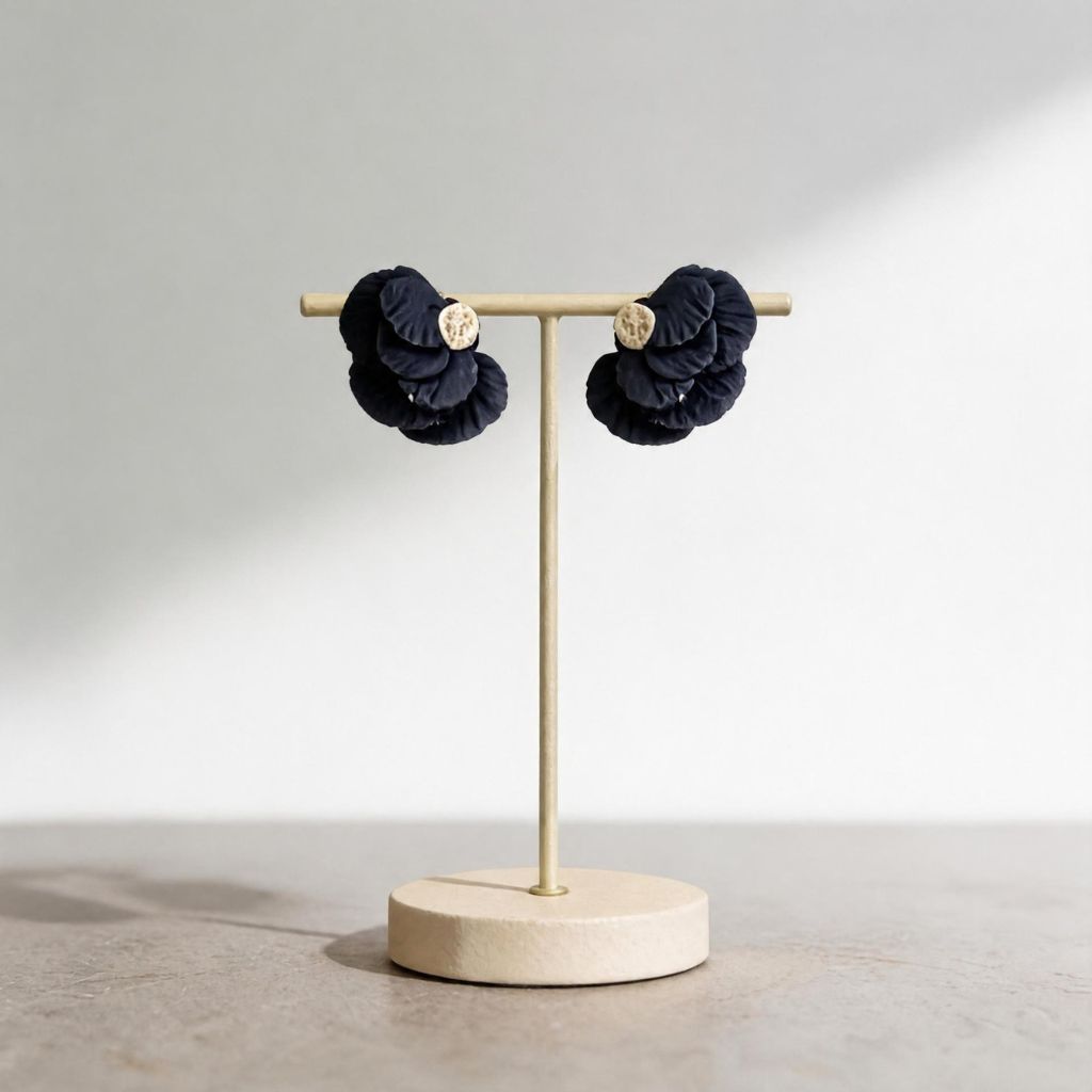 Saphire Half Flower Ploymer Clay Earrings