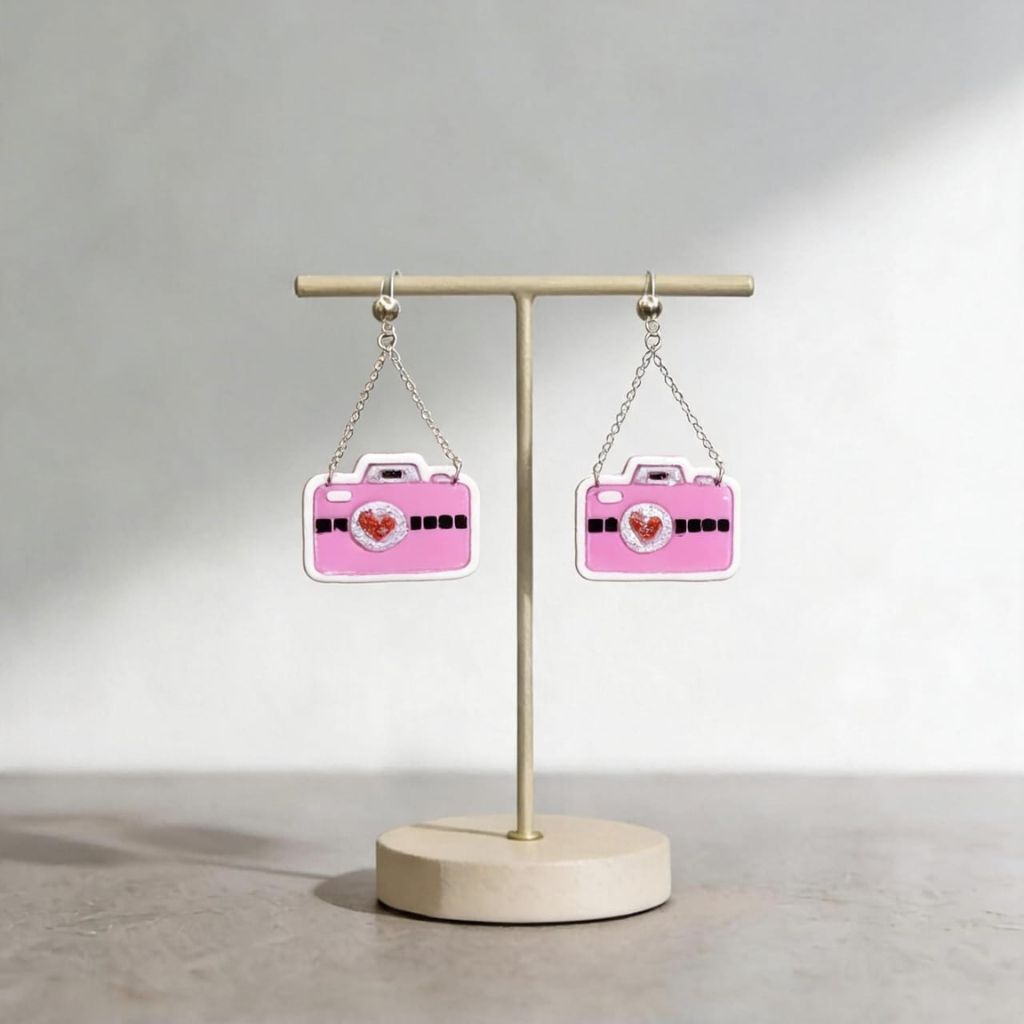 Pink Camera Earrings