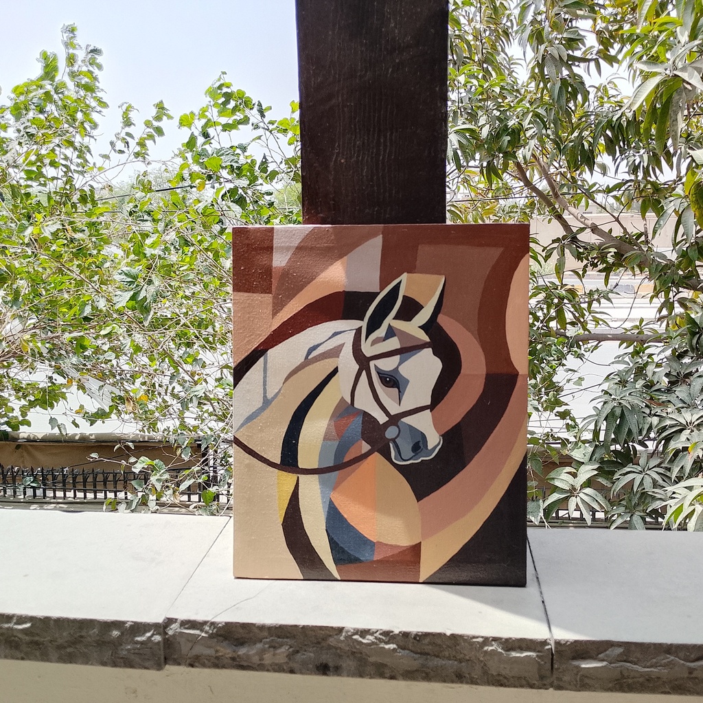 Modern abstract horse canvas painting _Handcrafted wall art.