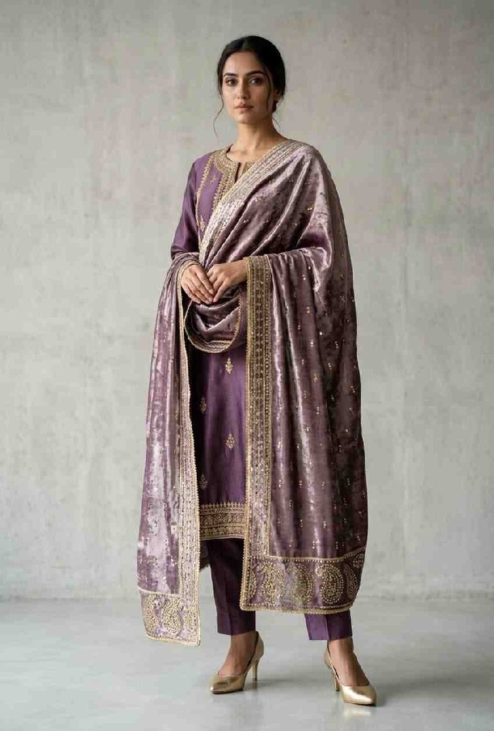  Purple Mukesh Kunden Zari Duptta | Niddleart