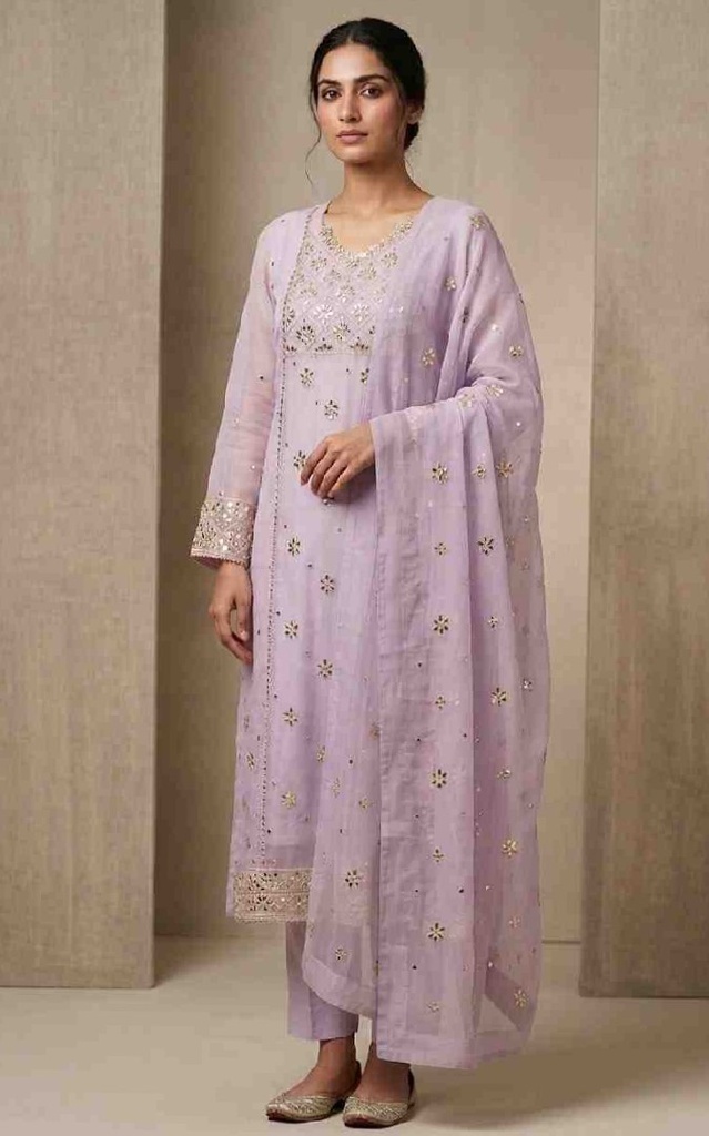 Pastel Pink Mukesh 2 piece orgenza suit | Niddleart