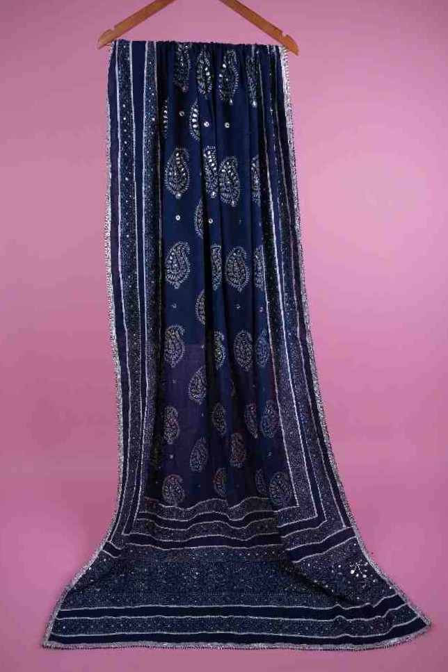 Blue Handcrafted Mukesh Embroidery Dupatta | Niddleart