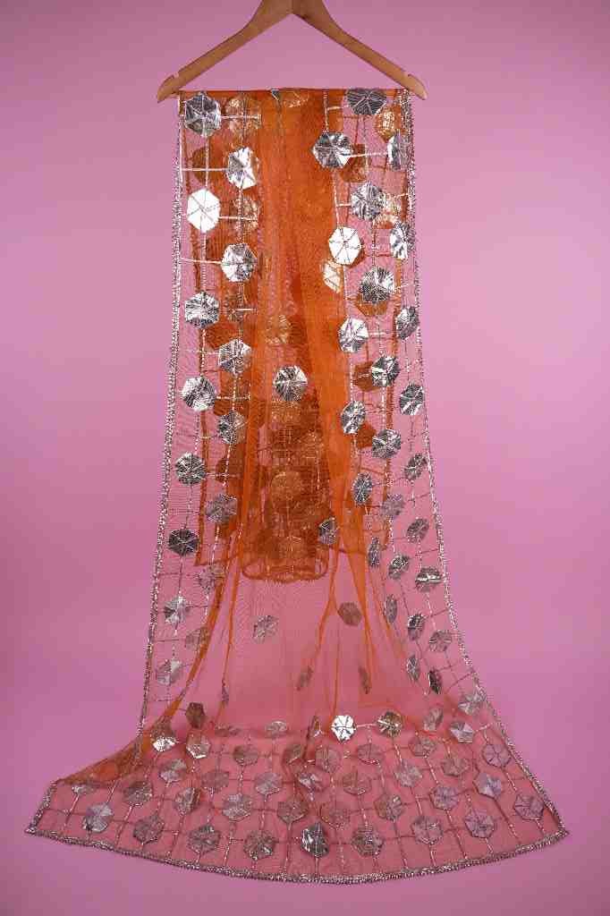 Rust Orange Net Gotta Work Dupatta | Niddleart