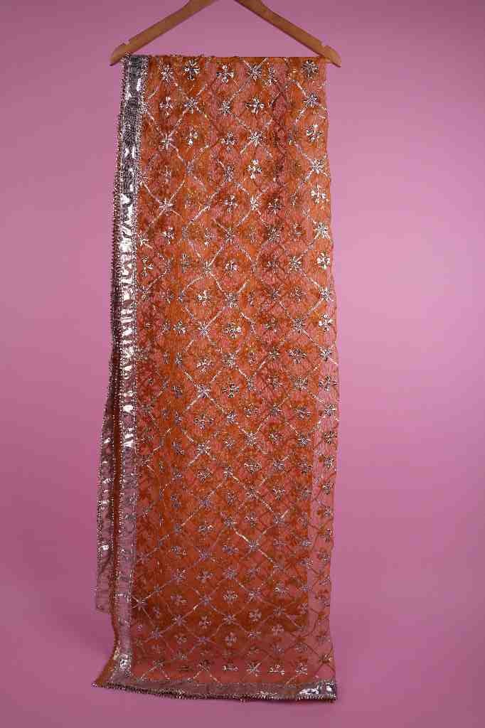 Orange Net Floral Gota Patti Jaal Dupatta | Niddleart