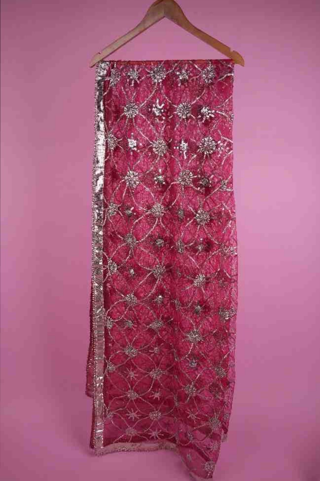 Rani Pink Net Gota Patti Jaal Dupatta | Niddleart