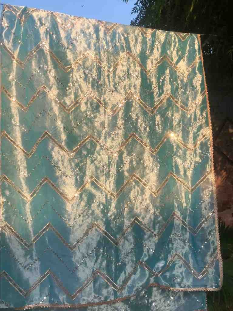 Aqua Blue Kundan Zari Mukesh Dupatta | Niddleart