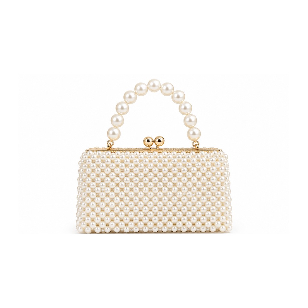 Ivory Pearl Bridal Clutch with Kiss Lock Frame