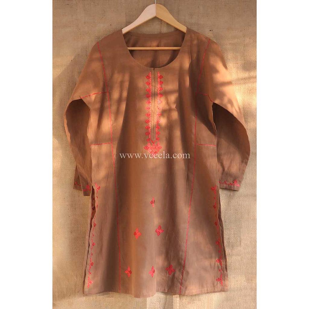 Light brown hand embroidered Kurta