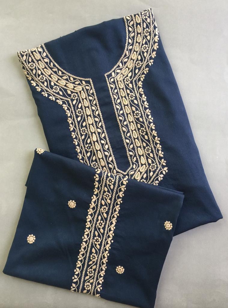 Blue 2 piece suit with mirror work