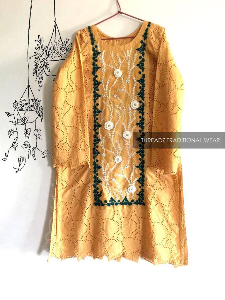 Yellow Kurta with hand embroidery